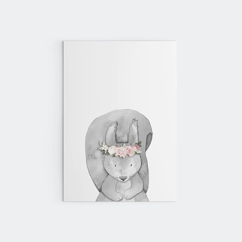 Woodland Animals Pink - Squirrel - Pompom Prints