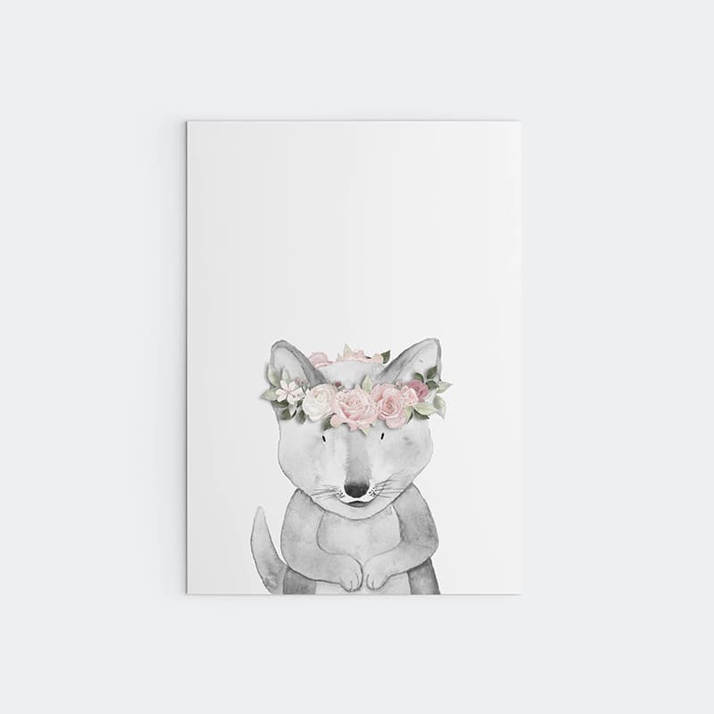 Woodland Animals Pink - Wolf - Pompom Prints