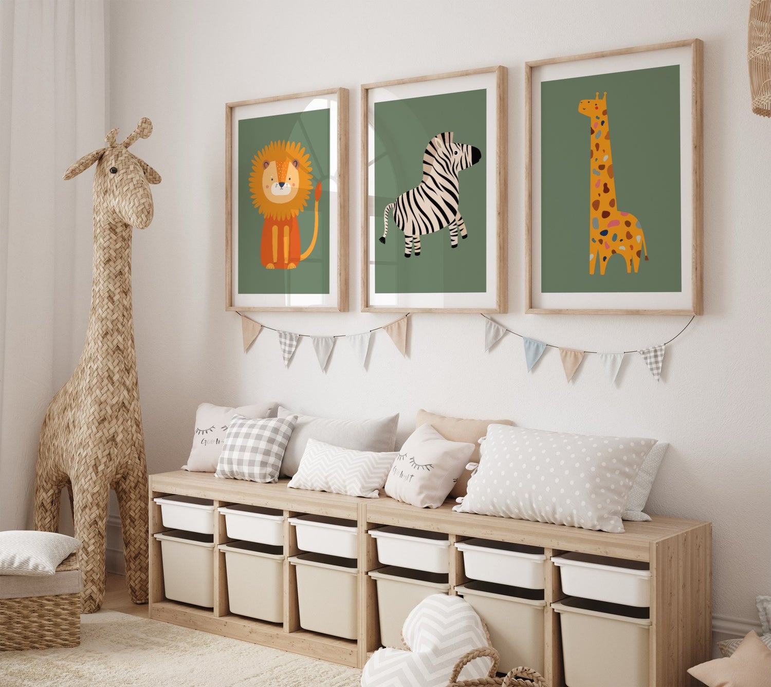 Scandi Prints of a zebra, giraffe and lion