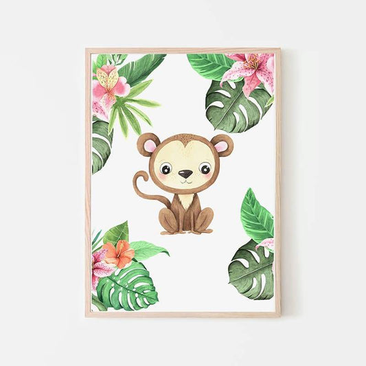 Animal Safari Babies - Monkey - Pompom Prints