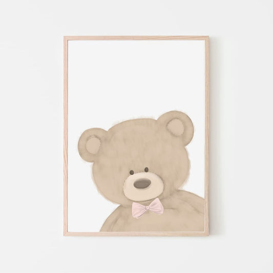 Bear and Balloon - Bear Pink Bowtie - Pompom Prints