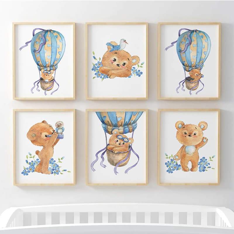 Hot Air Balloon Teddys - 6 Set - Pompom Prints