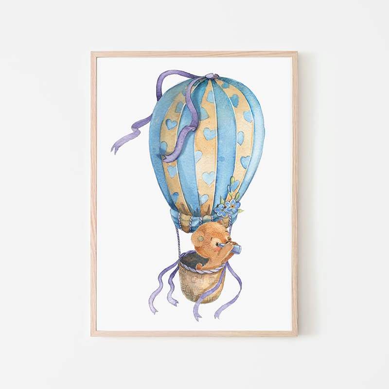 Hot Air Balloon Teddys - Looking Bear - Pompom Prints