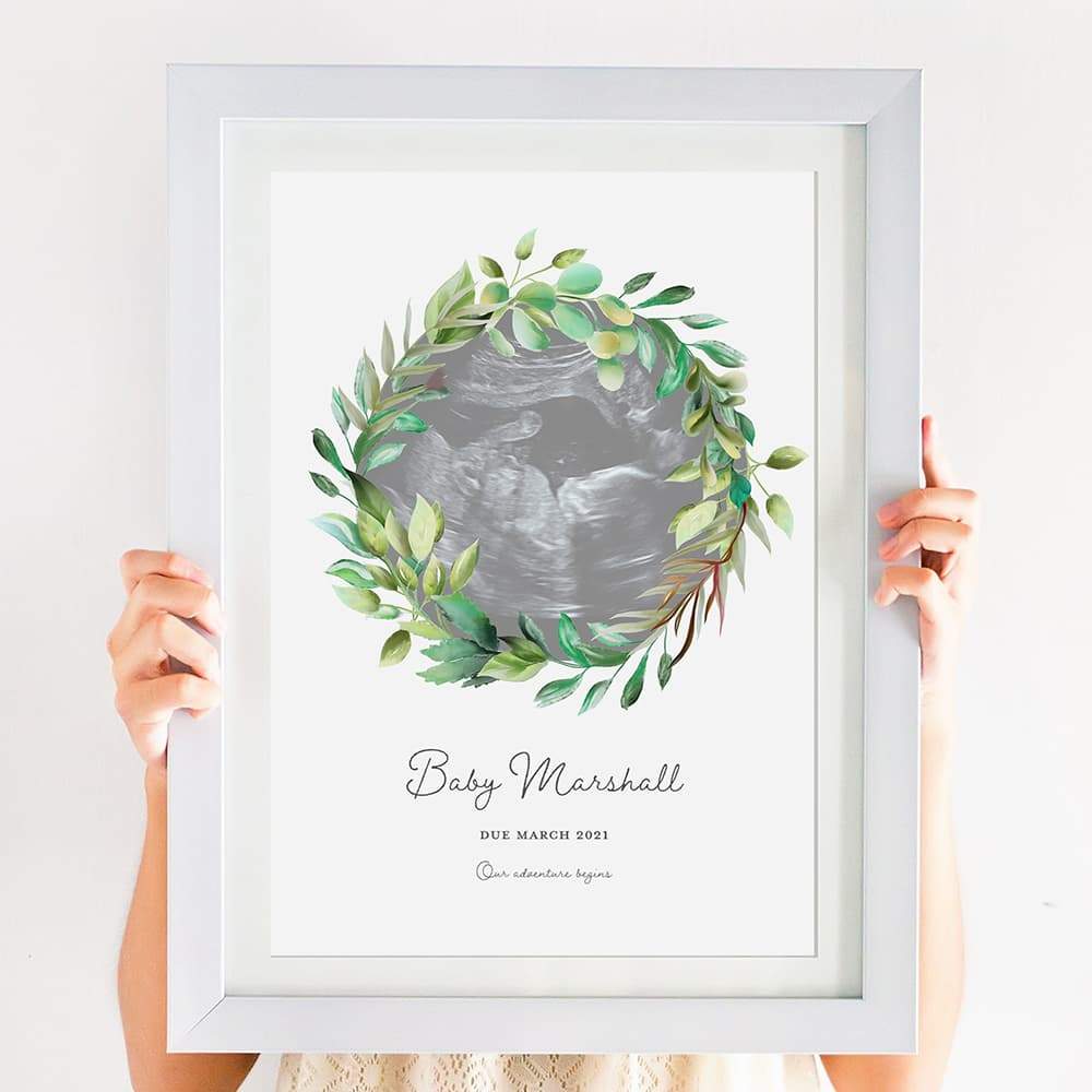Personalised Baby Scan Portrait - Neutral Wreath - Pompom Prints