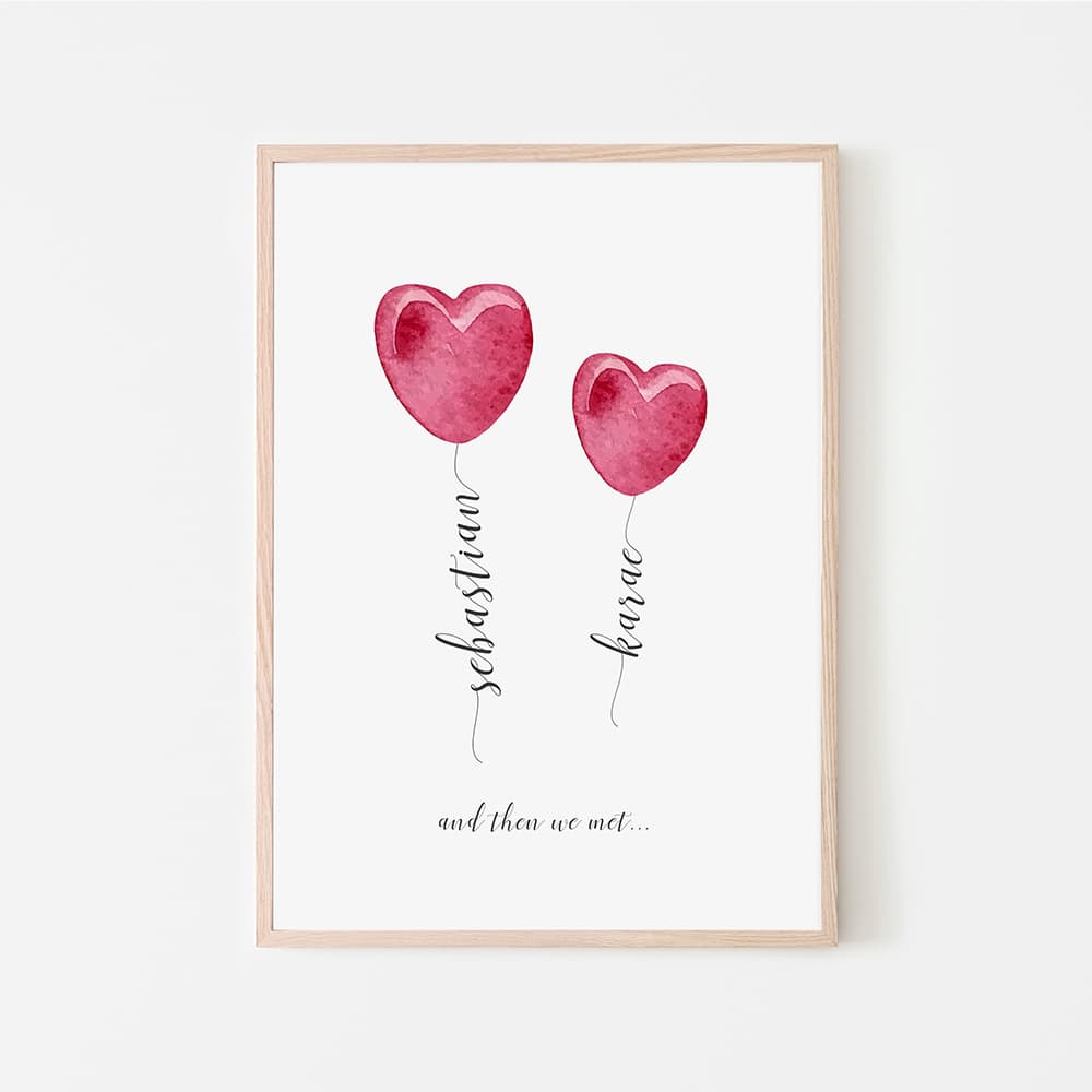 Personalised Couple Heart Balloons Print - Pompom Prints