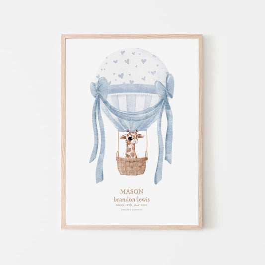 Personalised New Baby Balloon Print - Blue - Pompom Prints
