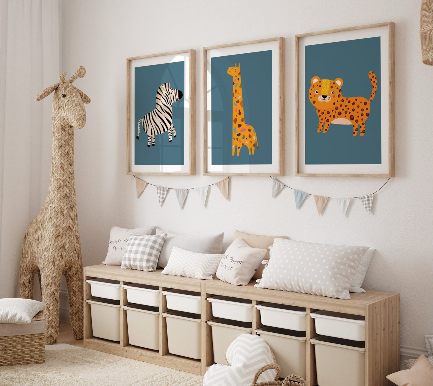 Speckled Giraffe Jungle Prints- 3 set - Blue - Pompom Prints