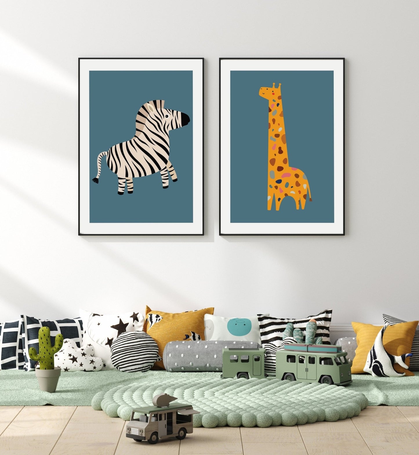 Speckled Giraffe Jungle Prints- 3 set - Blue - Pompom Prints