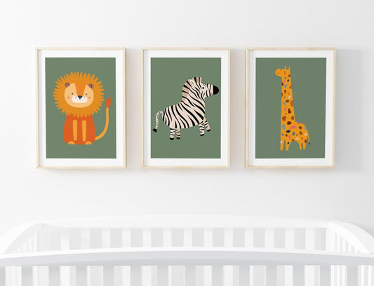 Speckled Giraffe Jungle Prints- 3 set - Green - Pompom Prints