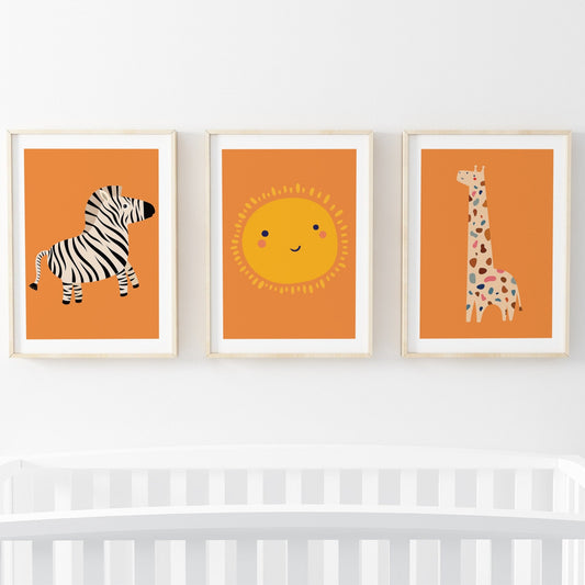 Speckled Giraffe Jungle Prints- 3 set - Orange - Pompom Prints
