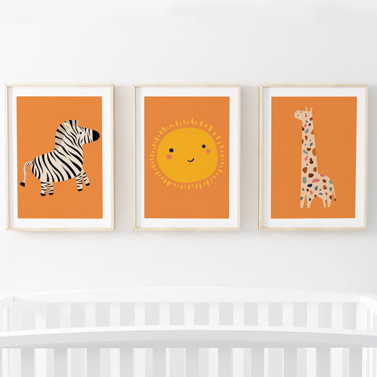 Speckled Giraffe Jungle Prints- 3 set - Orange - Pompom Prints
