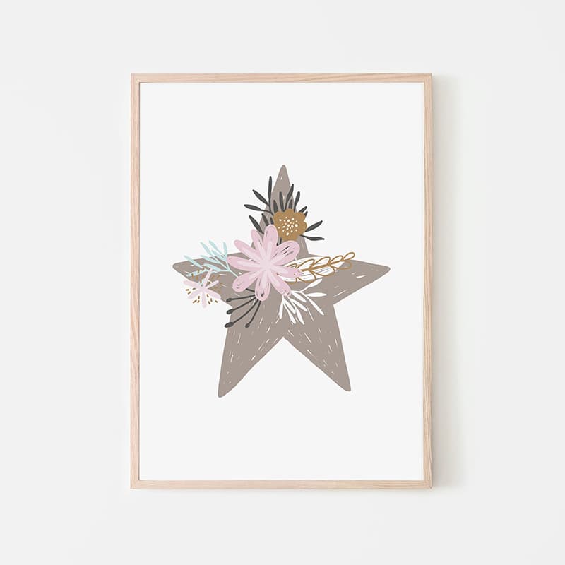 Unicorn Flowers - Brown Star - Pompom Prints
