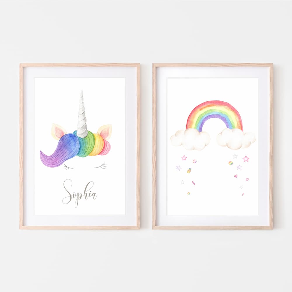 Unicorn Rainbow Personalised - 2 set - Pompom Prints