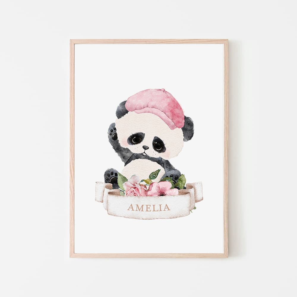 Watercolour Animals Name Print - Panda - Girl - Pompom Prints