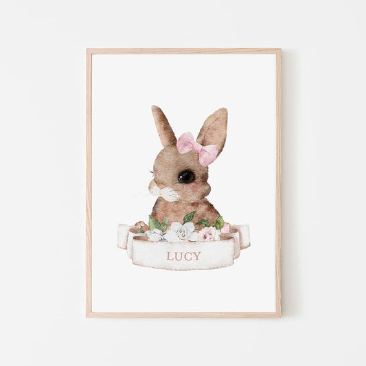 Watercolour Animals Name Print - Rabbit - Girl - Pompom Prints
