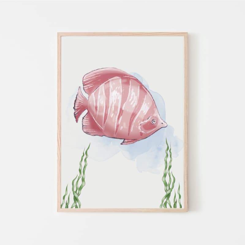 Watercolour Mermaids - Pink Fish - Pompom Prints