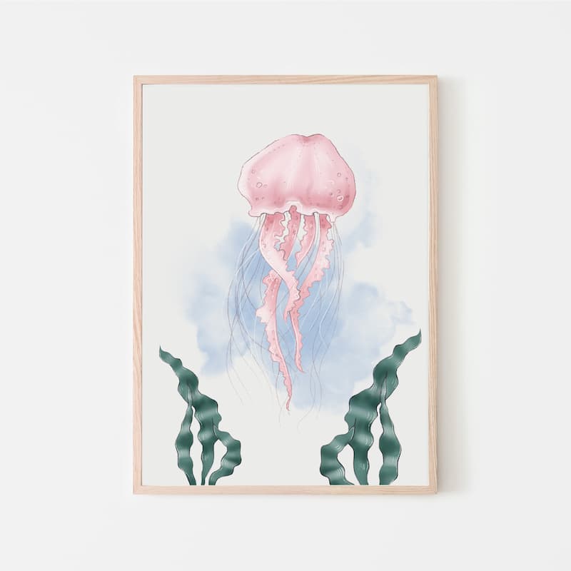 Watercolour Mermaids - Pink Jelly Fish - Pompom Prints