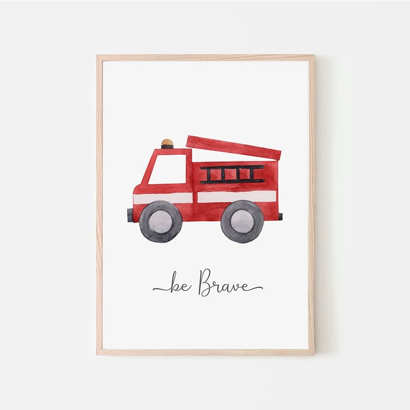 Watercolour Vehicles - Red Fire Engine - Pompom Prints
