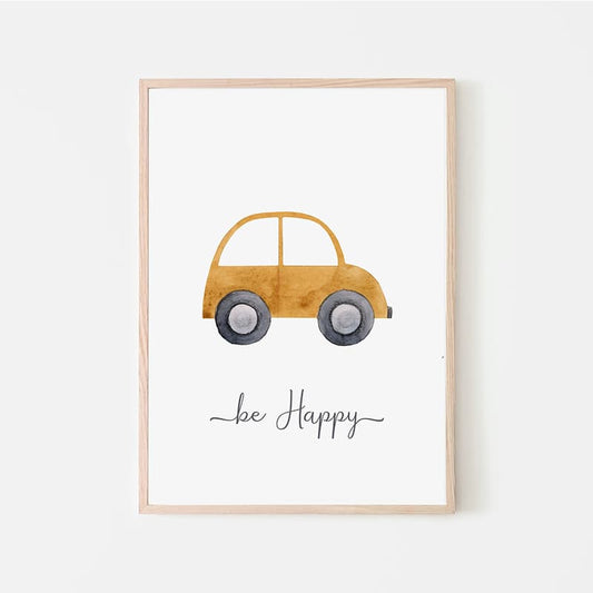 Watercolour Vehicles - Yellow Car - Pompom Prints