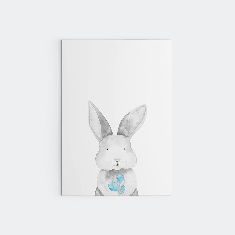 Woodland Animals Blue - Bunny - Pompom Prints