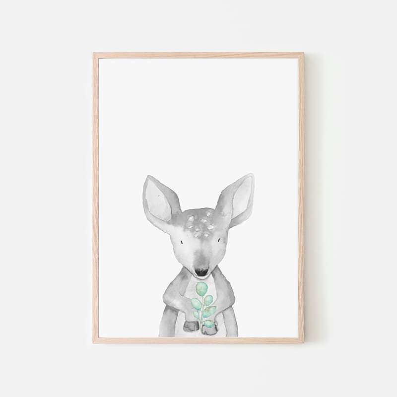 Woodland Animals Blue - Deer - Pompom Prints