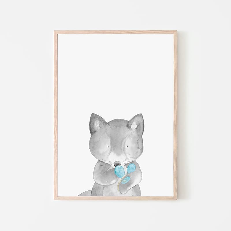 Woodland Animals Blue - Fox - Pompom Prints