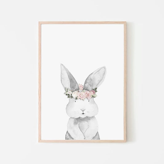Woodland Animals Pink - Bunny - Pompom Prints