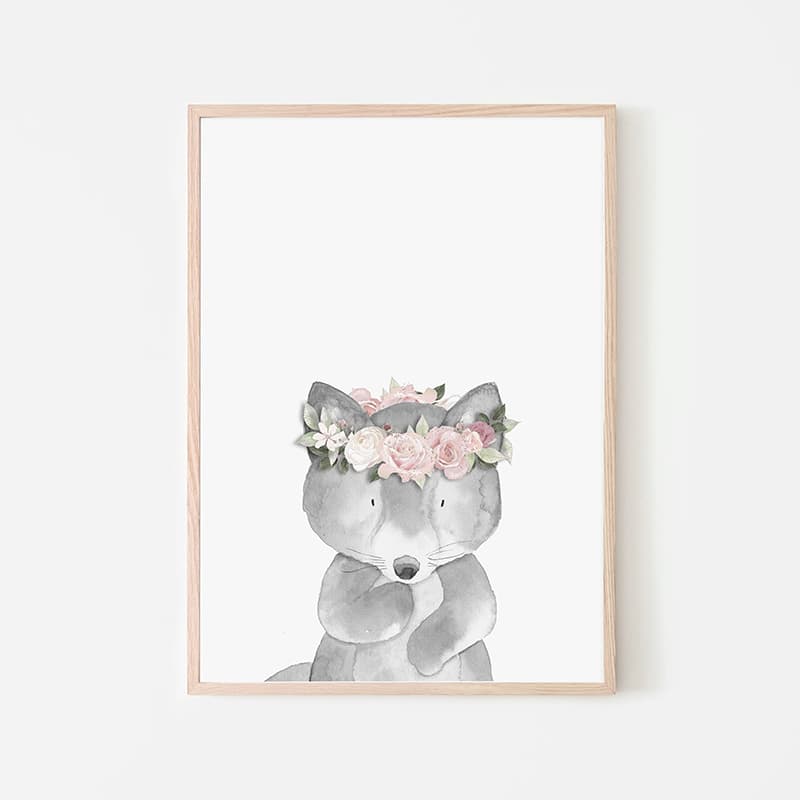 Woodland Animals Pink - Fox - Pompom Prints
